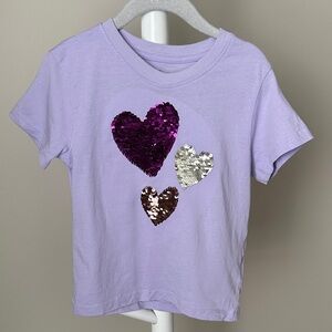 H&M Short Sleeve Purple T-Shirt with Flip Sequins Hearts 4T